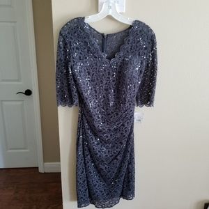 Charcoal sequin dress, V neck